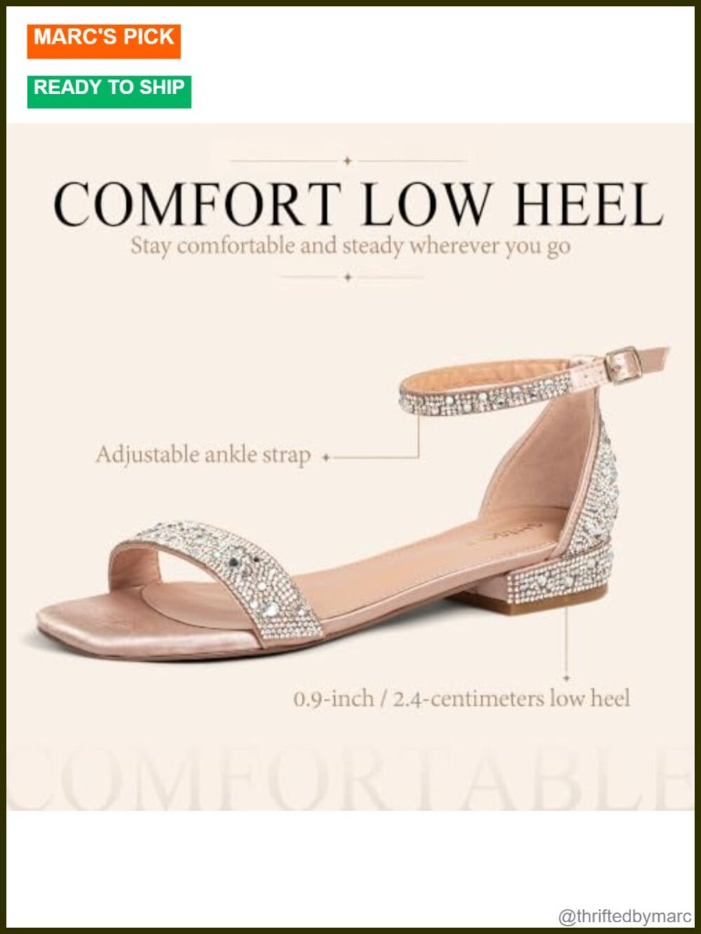 Women's Wide Width Rhinestone Square Toe Low Heel Sandals Gladiator Ankle Strap - Picture 5 of 6